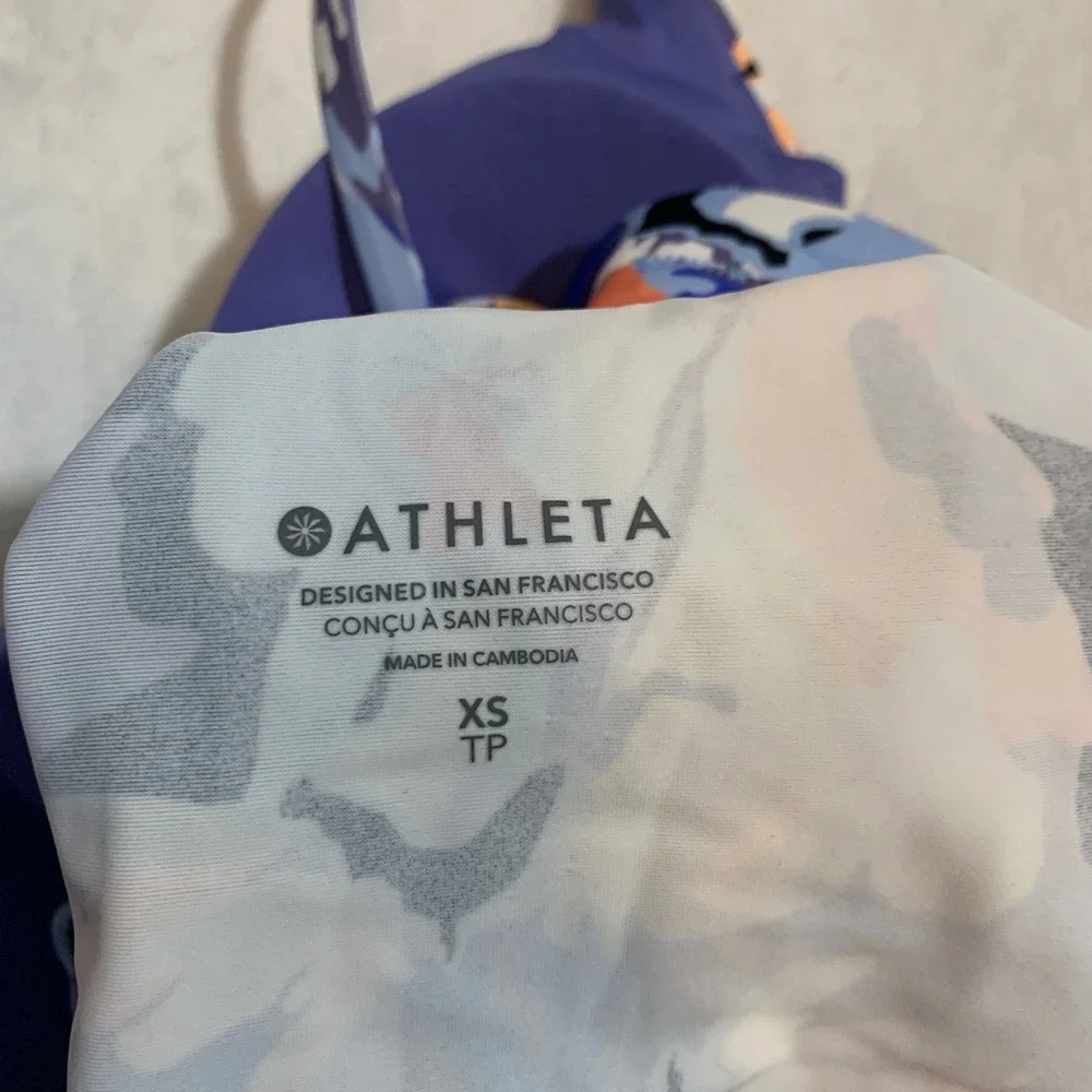 Athleta Floral Print Tankini Swim Top Size XS Blue Orange White‎ Crisscross Back